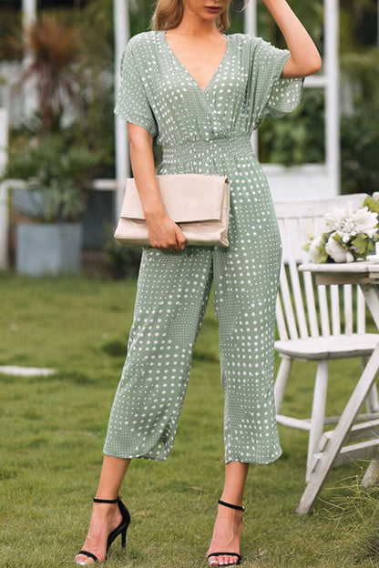 Amsoin Print V Neck Loose Jumpsuits(3 Colors)