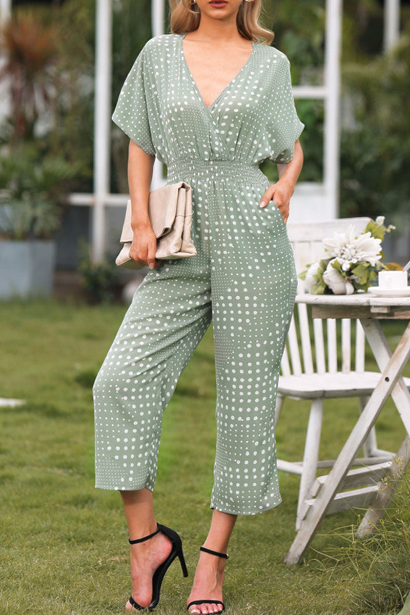 Amsoin Print V Neck Loose Jumpsuits(3 Colors)