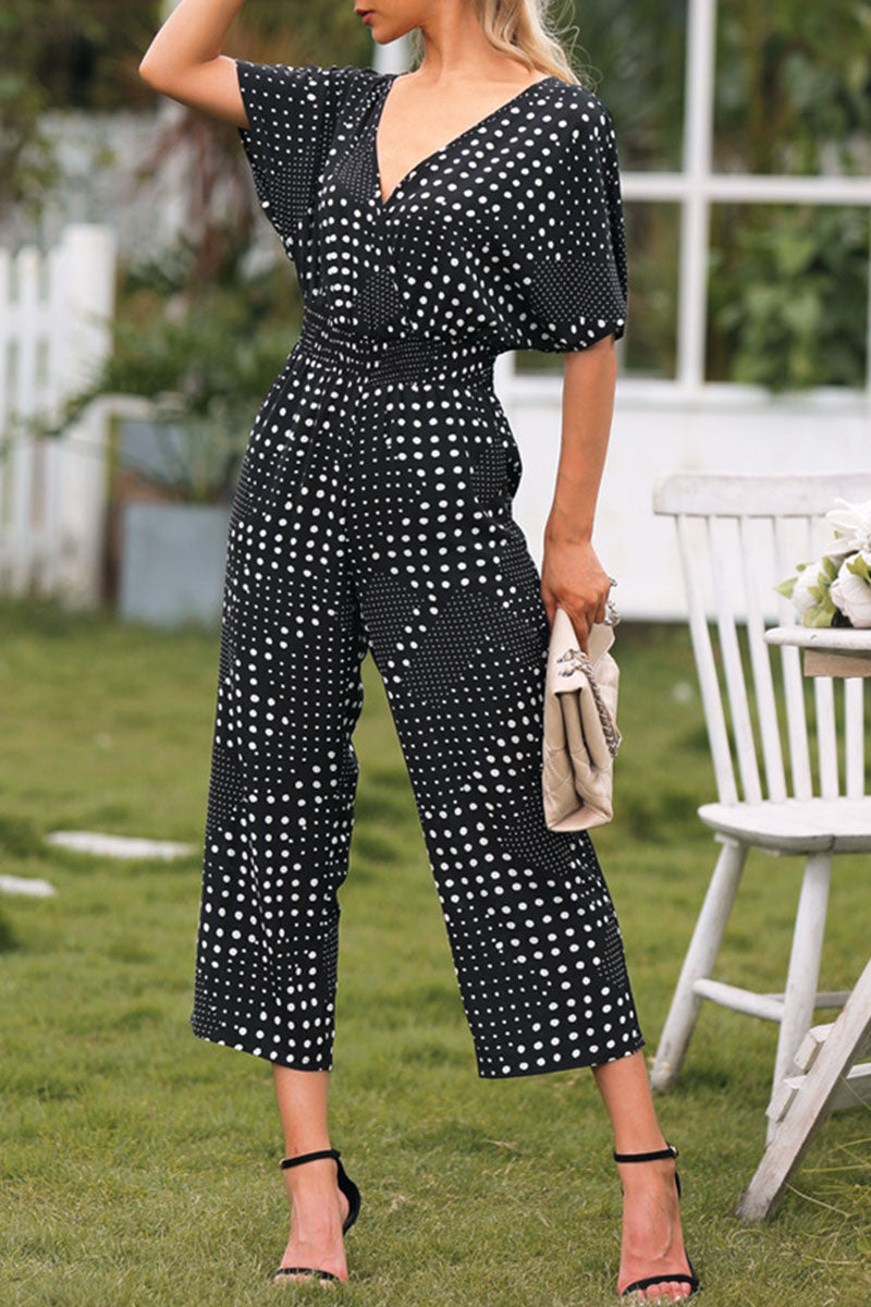 Amsoin Print V Neck Loose Jumpsuits(3 Colors)