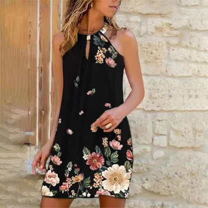 Amsoin Metal Hanging Neck Sleeveless Dress
