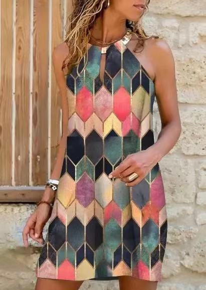 Amsoin Metal Hanging Neck Sleeveless Dress