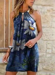 Amsoin Metal Hanging Neck Sleeveless Dress