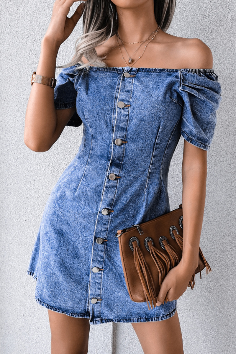 Casual Street Solid Split Joint Buckle Off the Shoulder Wrapped Skirt Dresses