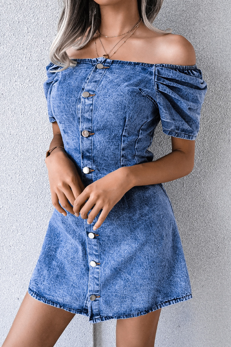 Casual Street Solid Split Joint Buckle Off the Shoulder Wrapped Skirt Dresses