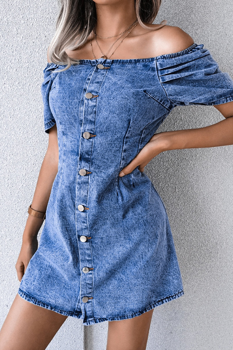 Casual Street Solid Split Joint Buckle Off the Shoulder Wrapped Skirt Dresses