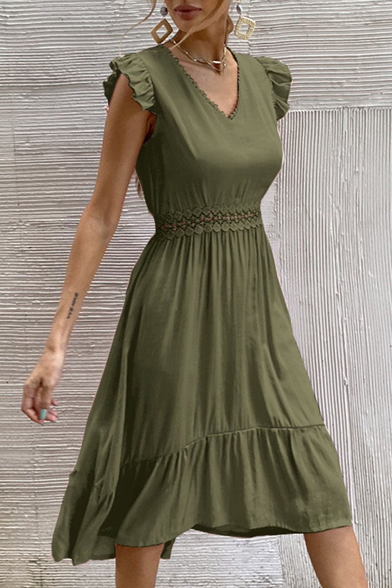 Amsoin Fashion Casual Solid Split Joint V Neck Irregular Dresses