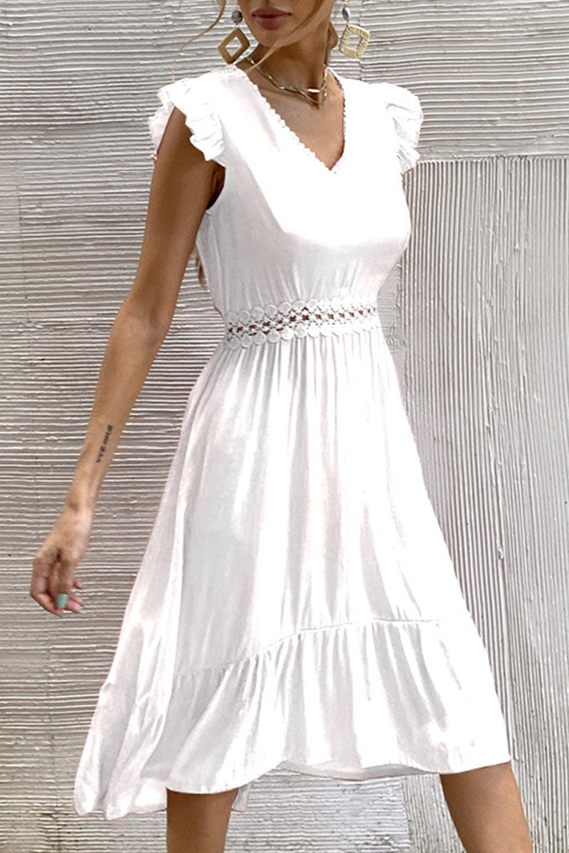 Amsoin Fashion Casual Solid Split Joint V Neck Irregular Dresses