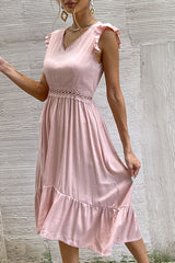 Amsoin Fashion Casual Solid Split Joint V Neck Irregular Dresses
