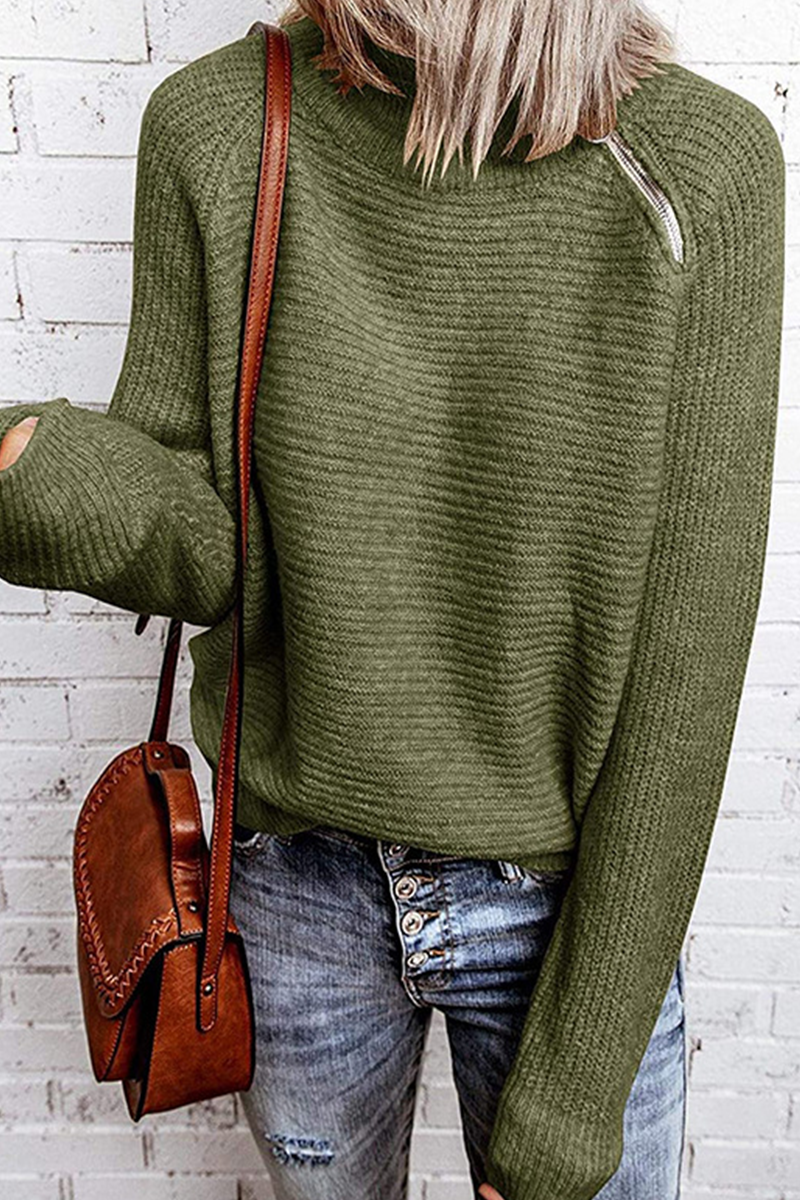 Amsoin Casual Solid Zipper O Neck Tops Sweater(4 Colors)