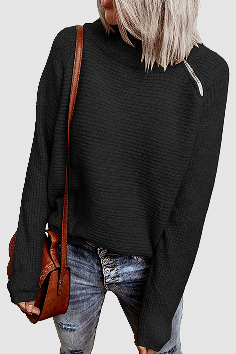 Amsoin Casual Solid Zipper O Neck Tops Sweater(4 Colors)