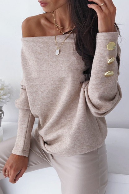 Amsoin Split Joint Buckle Oblique Collar Tops