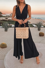 Amsoin Backless V Neck Loose Jumpsuits