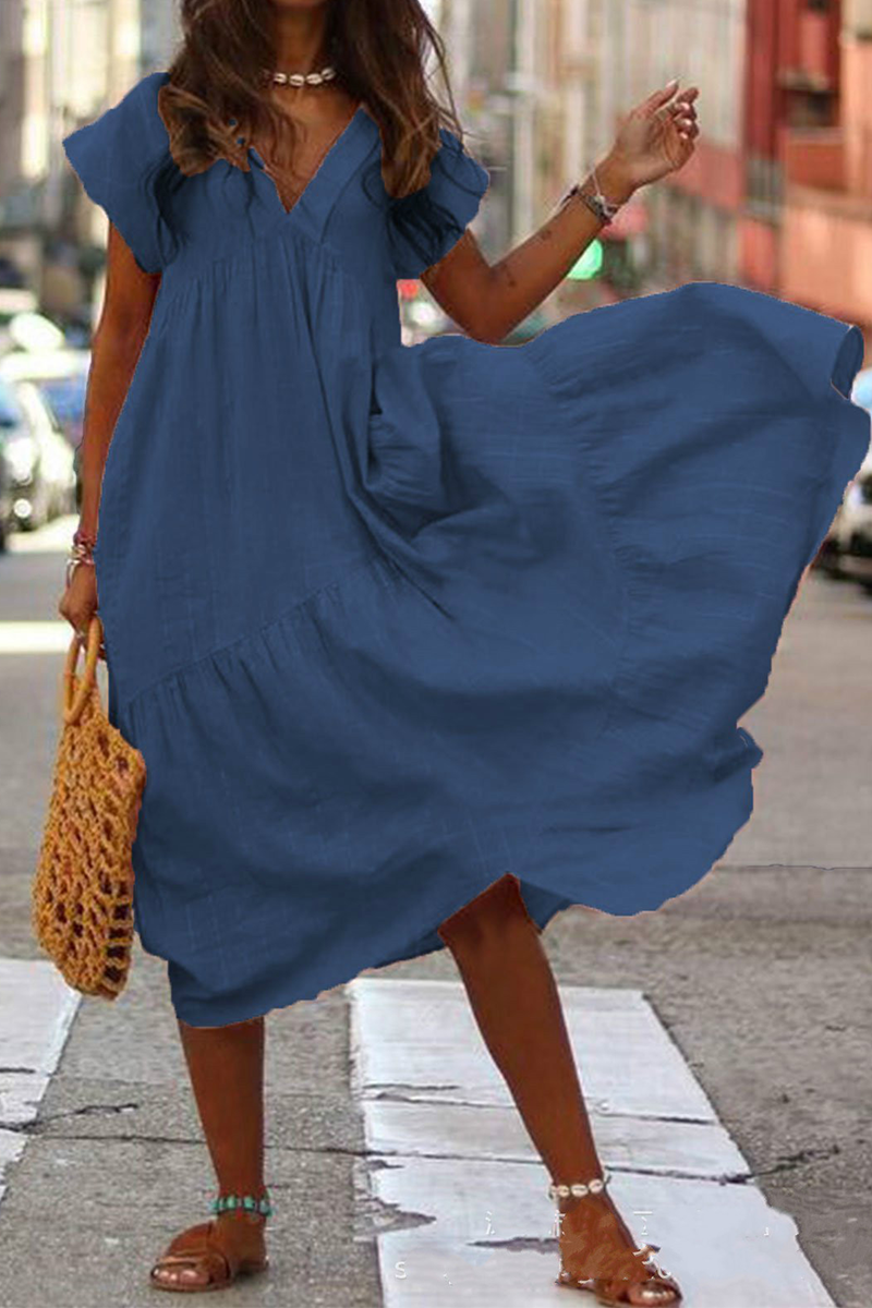 Amsoin Solid V Neck A Line Dresses(5 Colors)