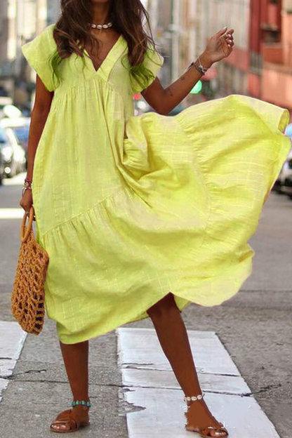 Amsoin Solid V Neck A Line Dresses(5 Colors)