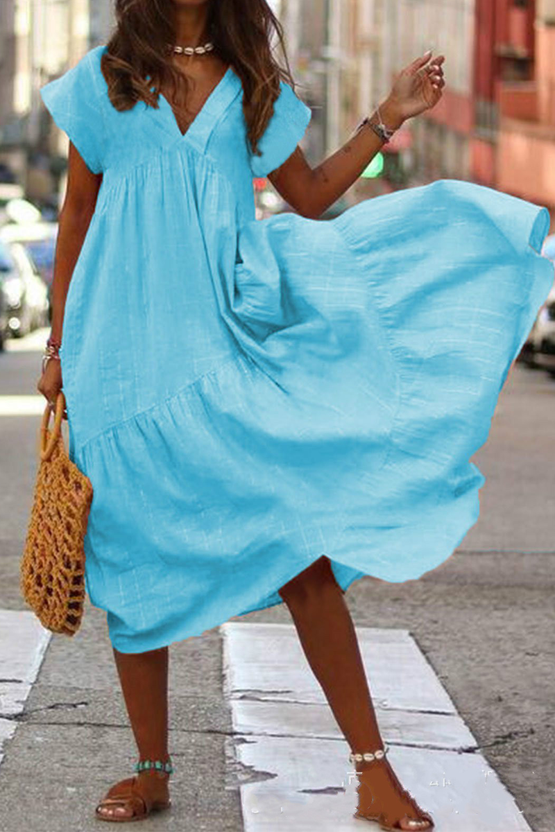 Amsoin Solid V Neck A Line Dresses(5 Colors)