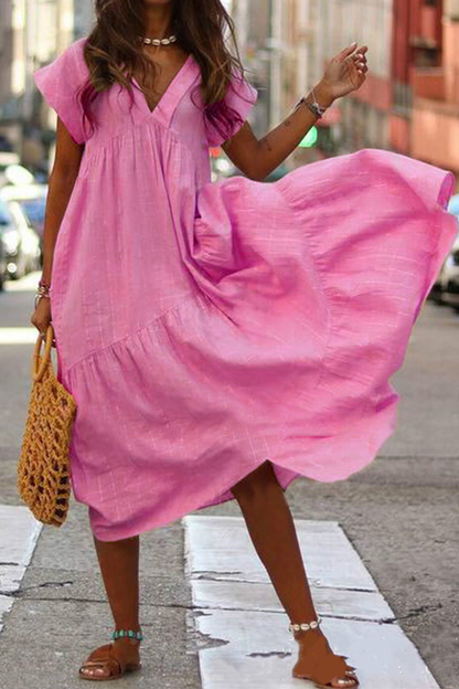 Amsoin Solid V Neck A Line Dresses(5 Colors)