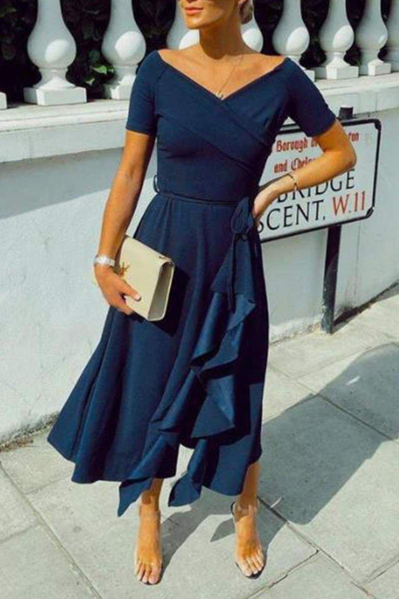 Amsoin Flounce Off the Shoulder A Line Dresses