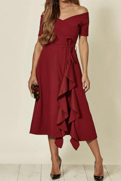 Amsoin Flounce Off the Shoulder A Line Dresses