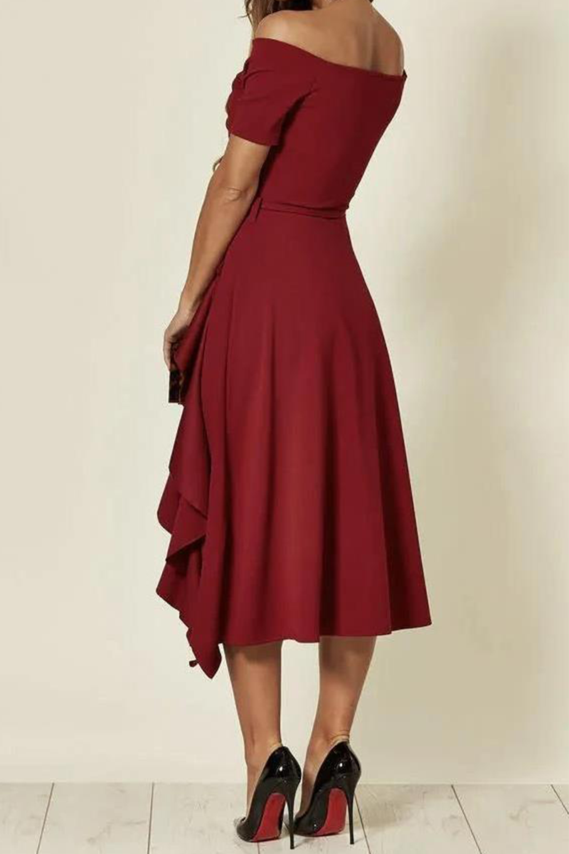 Amsoin Flounce Off the Shoulder A Line Dresses