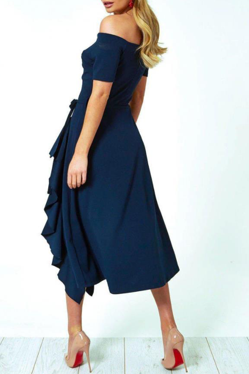 Amsoin Flounce Off the Shoulder A Line Dresses