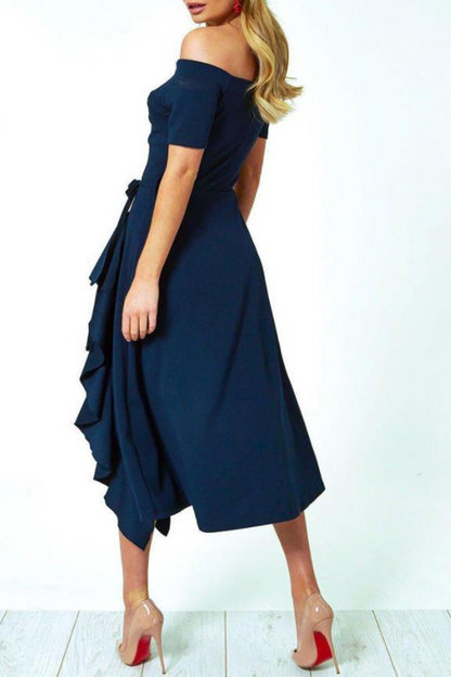 Amsoin Flounce Off the Shoulder A Line Dresses