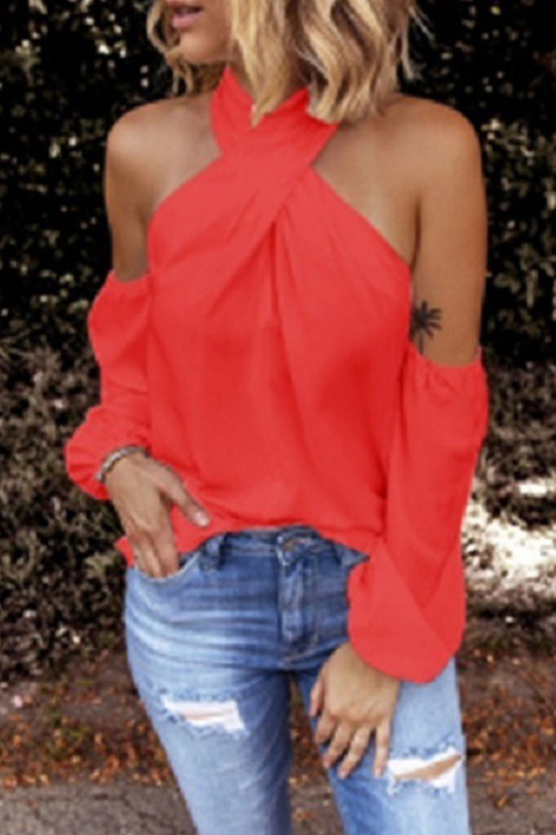 Amsoin Solid Hollowed Out Halter Tops