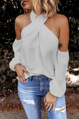 Amsoin Solid Hollowed Out Halter Tops