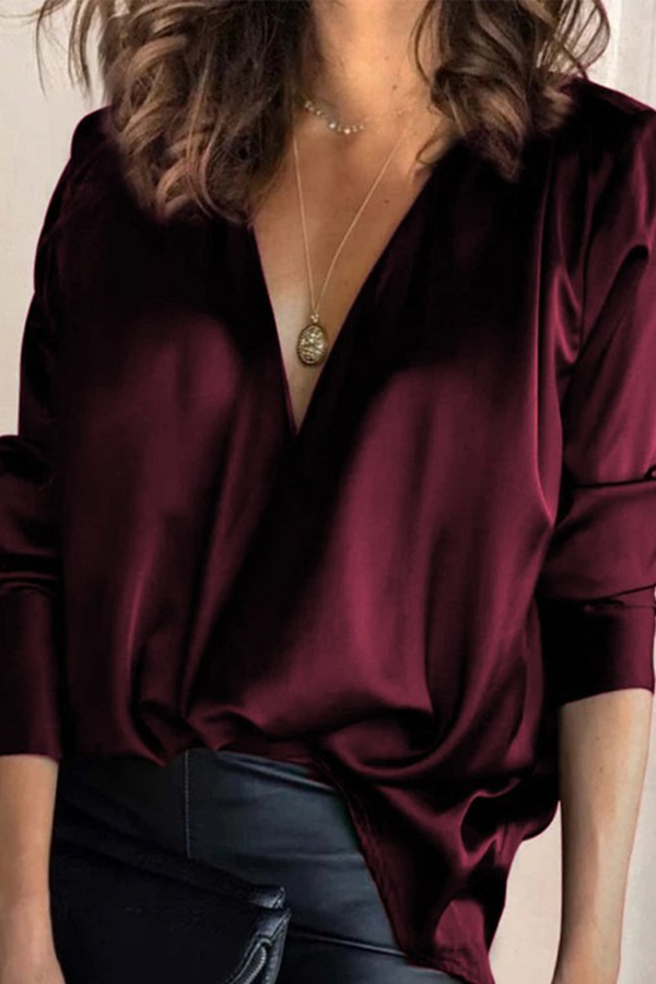 Casual Solid Split Joint V Neck Blouses (2 Colors)
