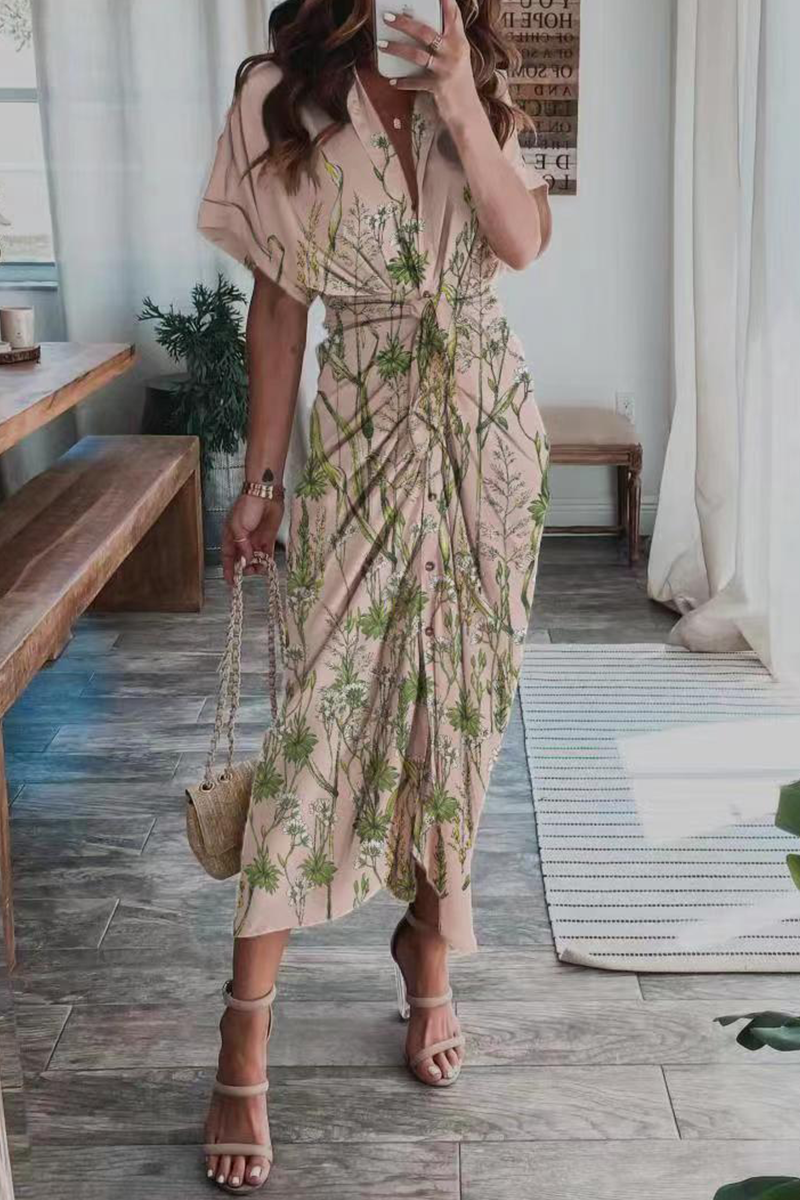 Casual Print Patchwork Turndown Collar Shirt Dress Dresses(4 Colors)