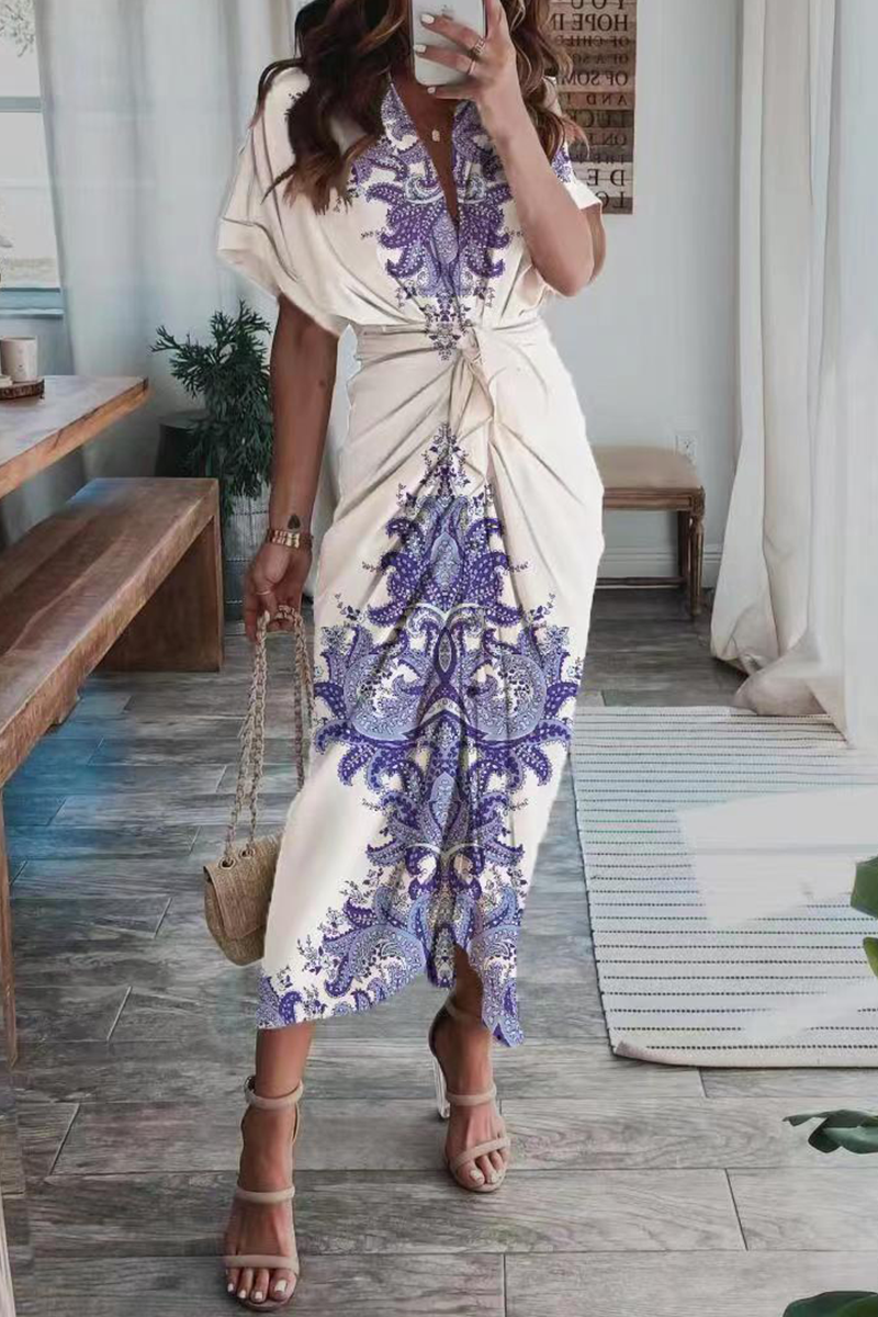 Casual Print Patchwork Turndown Collar Shirt Dress Dresses(4 Colors)