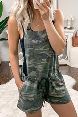 Amsoin Camouflage Print Patchwork Spaghetti Strap Straight Jumpsuits