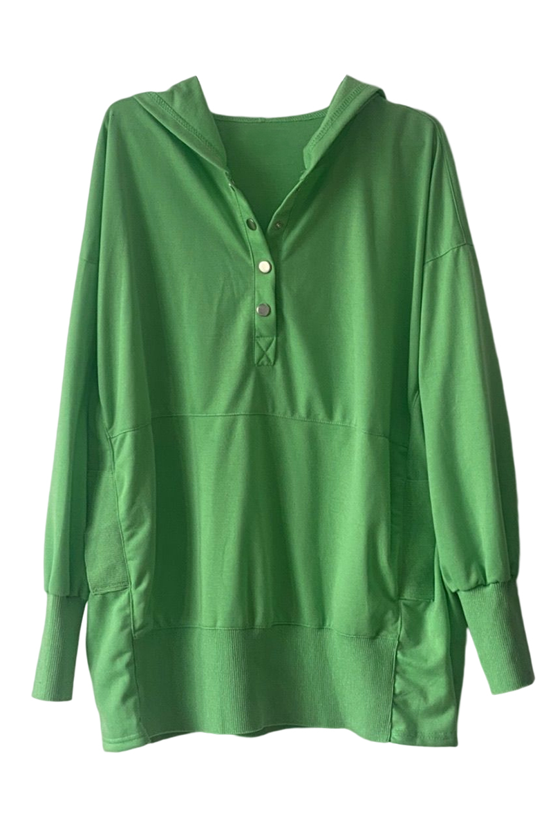 Amsoin Casual Stylish Solid Pocket Buckle Hooded Collar Tops(9 Colors)