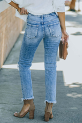 Amsoin Casual Solid Ripped Denim Jeans