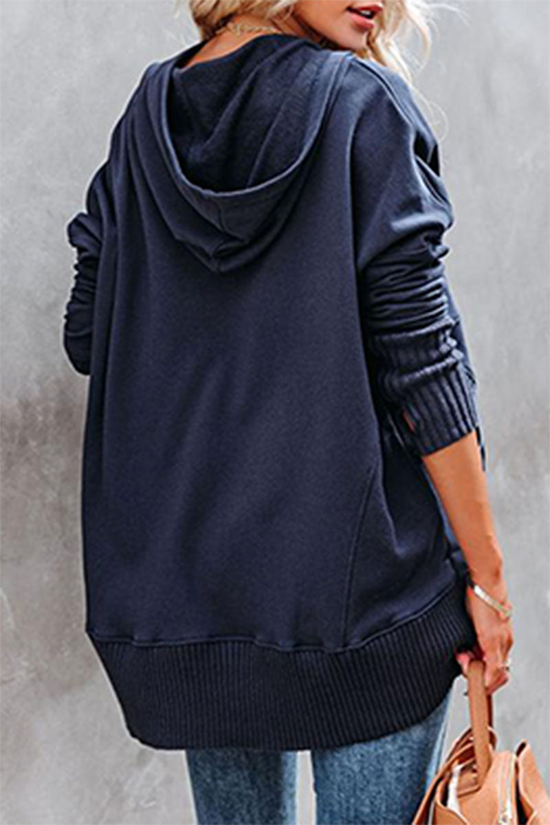 Amsoin Casual Stylish Solid Pocket Buckle Hooded Collar Tops(9 Colors)