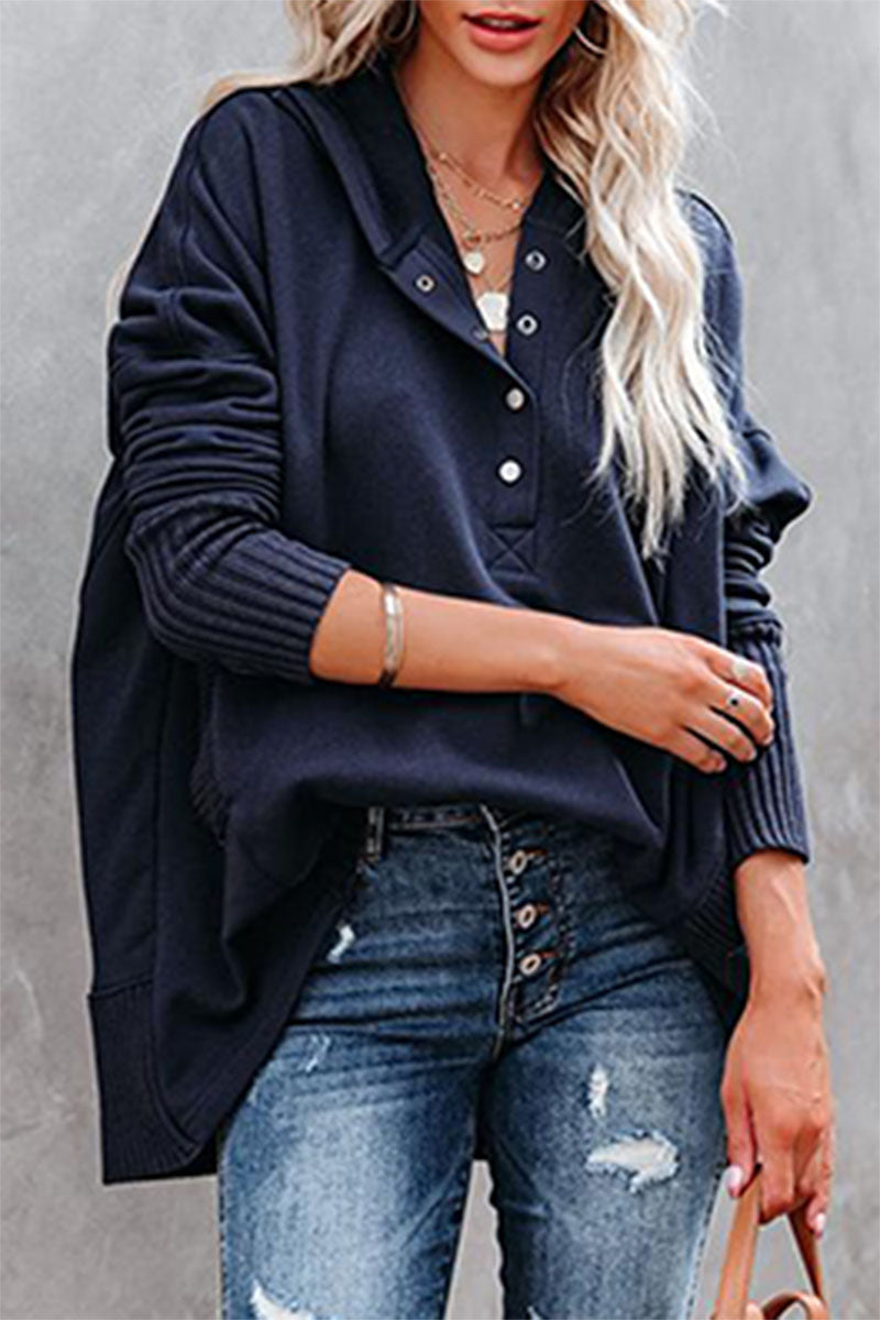 Amsoin Casual Stylish Solid Pocket Buckle Hooded Collar Tops(9 Colors)