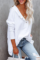 Amsoin Casual Stylish Solid Pocket Buckle Hooded Collar Tops(9 Colors)