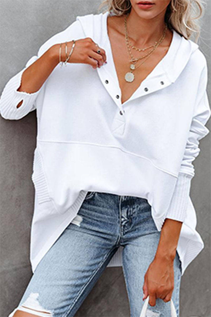 Amsoin Casual Stylish Solid Pocket Buckle Hooded Collar Tops(9 Colors)