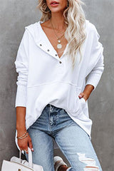 Amsoin Casual Stylish Solid Pocket Buckle Hooded Collar Tops(9 Colors)