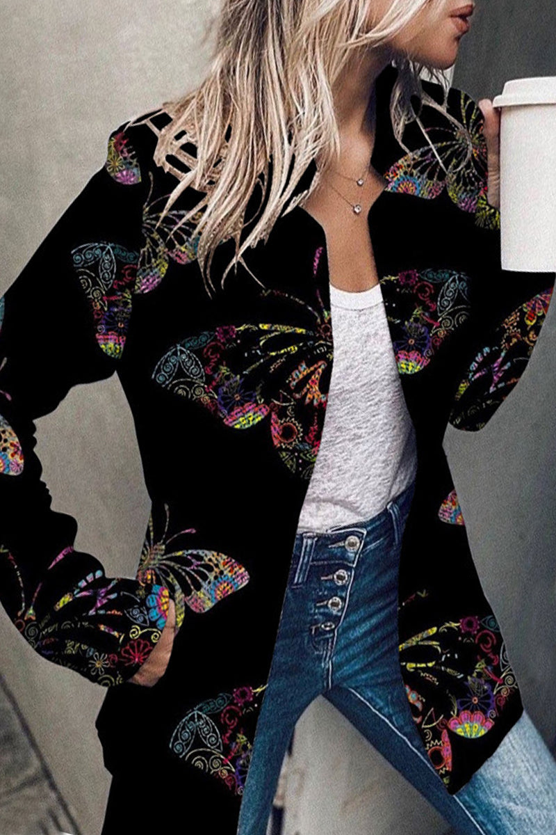 Amsoin Fashion Print Patchwork O Neck Outerwear(3 Colors)