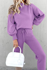 Amsoin Solid Color Turtleneck Long Sleeve Two Pieces