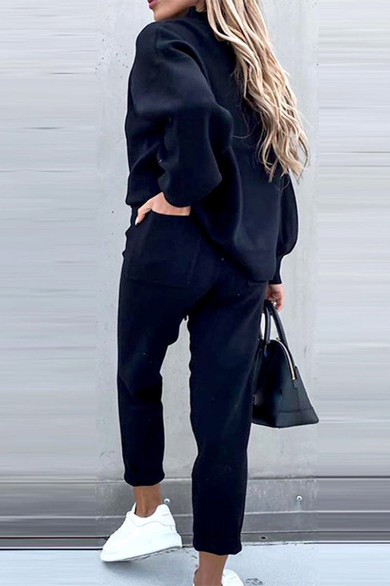 Amsoin Solid Color Turtleneck Long Sleeve Two Pieces