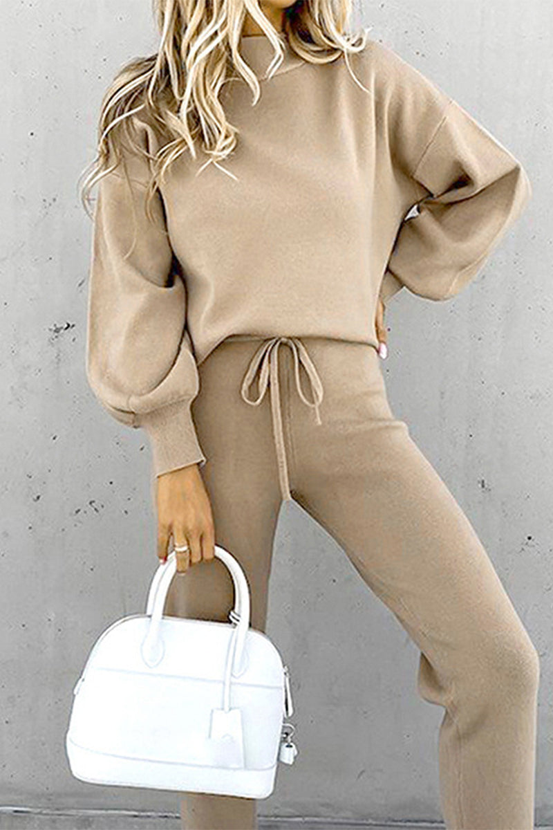 Amsoin Solid Color Turtleneck Long Sleeve Two Pieces