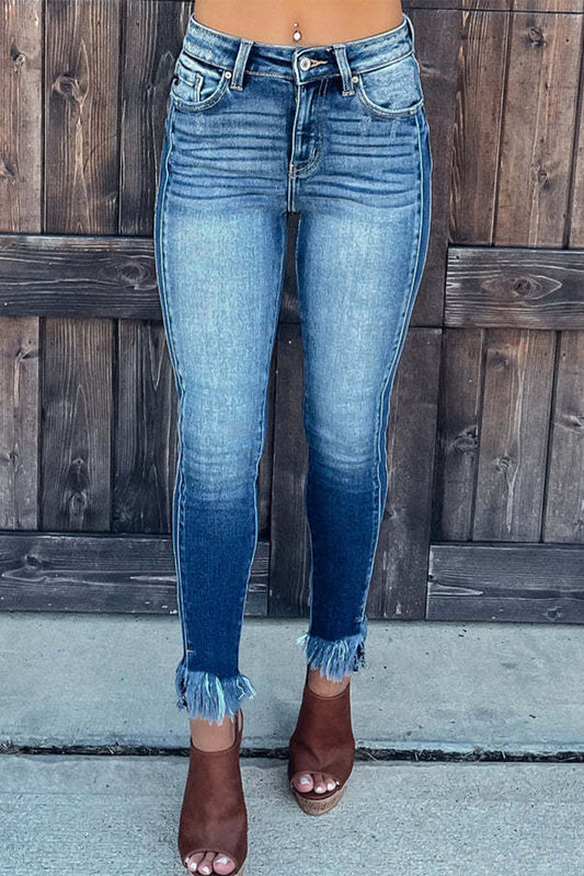 Amsoin Solid Patchwork Regular Denim Jeans