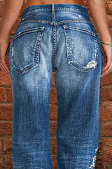 Amsoin Casual Street Patchwork Ripped Straight Denim Jeans(3 Colors)