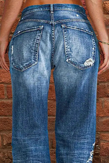 Casual Street Patchwork Ripped Straight Denim Jeans(5 Colors)