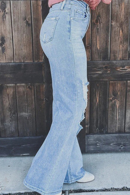 Amsoin Ripped Patchwork High Waist Straight Denim Jeans