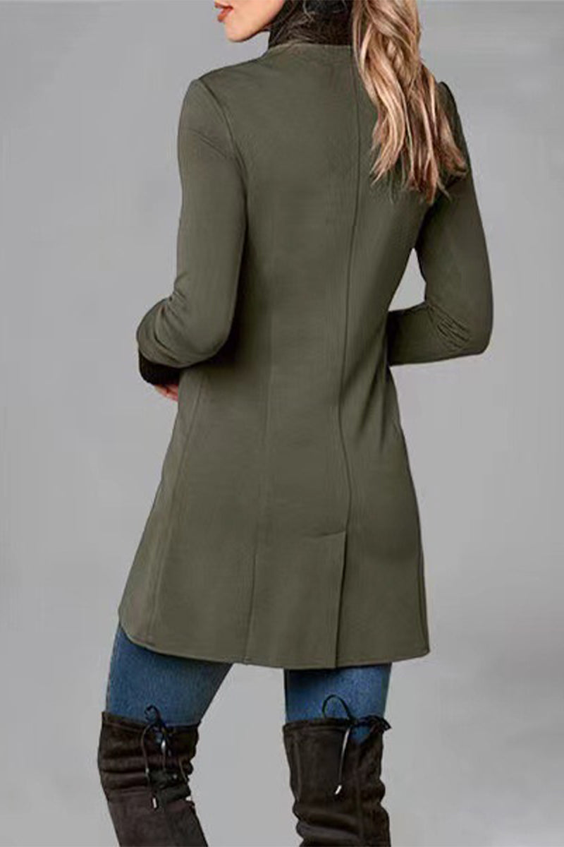 Amsoin Elegant College Solid Buttons POLO collar Outerwear