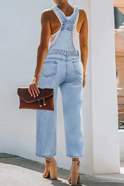 Amsoin Slit Spaghetti Strap Sleeveless Regular Denim Jumpsuits