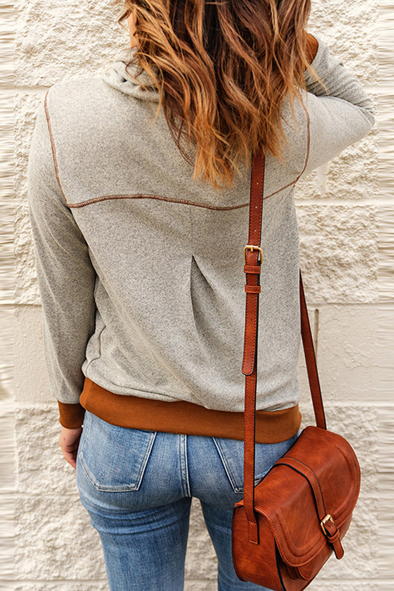 Amsoin Casual Solid Contrast Asymmetrical Collar Tops