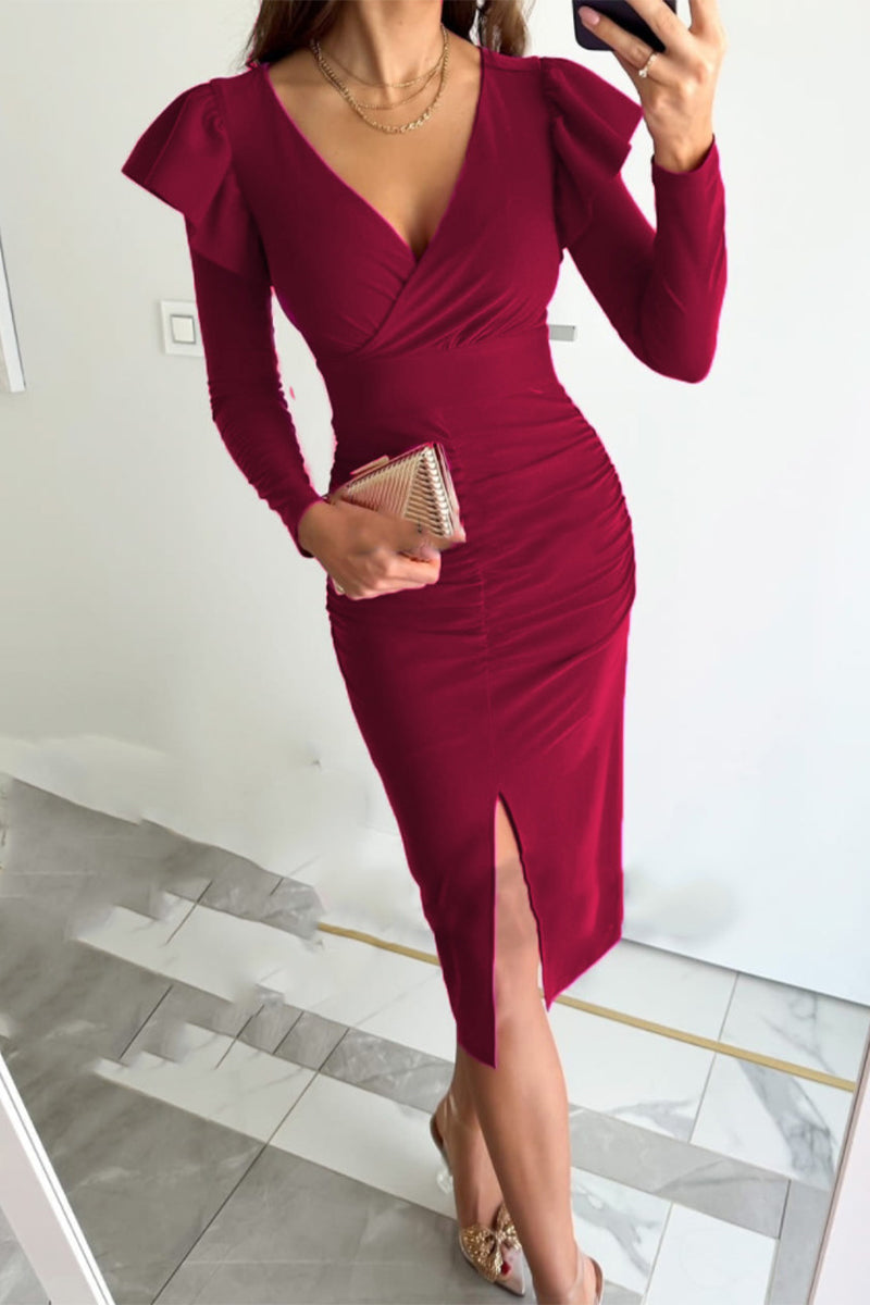 Amsoin V Neck One Step Skirt Dresses(5 Colors)